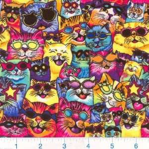  45 Wide Cool Cats Fabric By The Yard Arts, Crafts 