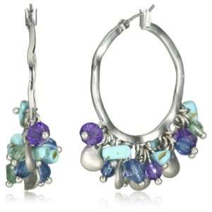   Napier Silver Tone Turquoise Multi Shaky Hoop Earrings Jewelry