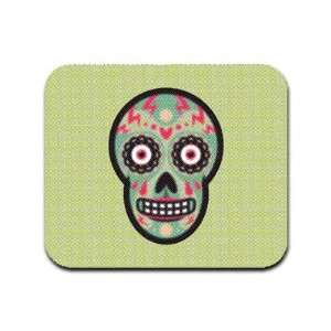  Day of the Dead Skull Green and Peach Halftone Style 
