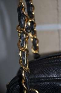 CHANEL Vintage Black Gold Caviar Leather Shoulder Hand Bag  