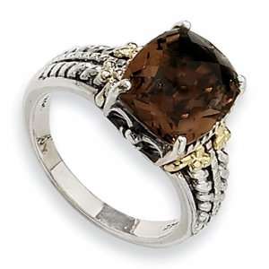  Sterling Silver and 14k 3.70ct Smokey Quartz Ring Jewelry