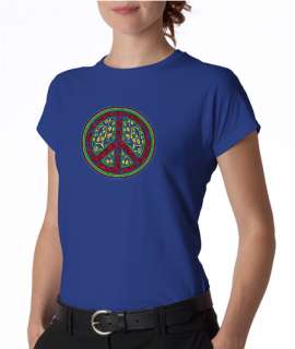 Peace Symbol Vines Floral Ladies Tee Shirt  