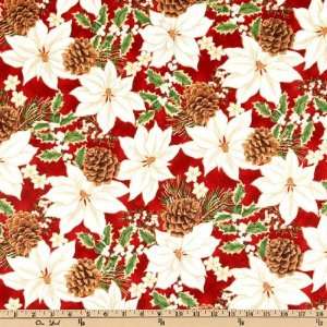   Poinsettia Scarlet/Gold Fabric By The Yard Arts, Crafts & Sewing