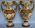 GERBING & STEPHAN MAJOLICA MOULDED VASES PAIR c 1880