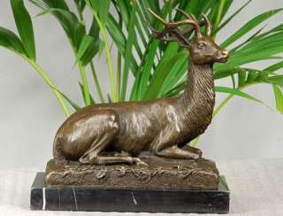 100% FOUNDRY BRONZE SCULPTURE STAG SITTING   SIGNED LE COURTIER  