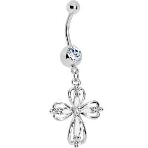 Clear Cubic Zirconia Double Cross Belly Ring Jewelry