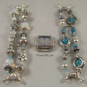 New LT BLUE Handcrafted WATCH SET w/ (2) INTERCHANGEABLE Chunky Beaded 