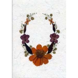 Floral Wreath   Handmade Greeting Card with Pressed Flowers and 