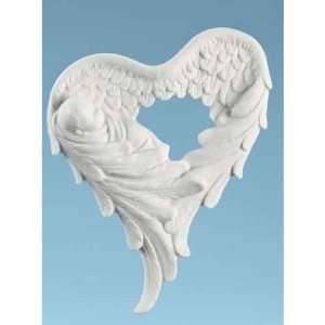   of 4 Porcelain Baby in Heart Shaped Angel Wings Religious Wall Plaques