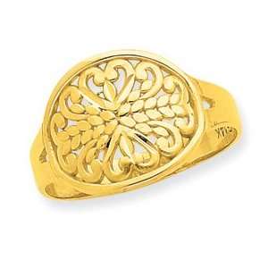  14K Oval Shield with Scroll Pattern Ring Jewelry