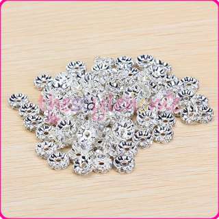 100pcs Silver Plated Clear Crystal Rondelle Spacer Beads Finding 10mm 