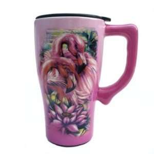  Pink FLAMINGO tropical COFFEE cup TRAVEL Mug ART NEW