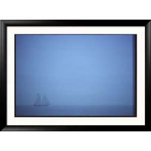 Schooner Ship Sails Through Dense Fog off the Coast of New England 