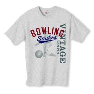  Bowling Strikes Vintage T  Gray