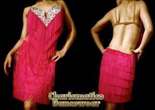 Pink Latin Salsa Crystal FRINGE dance LEOTARD dress  