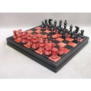  Scali Red and Black Alabaster Chess and Checkers Chest 