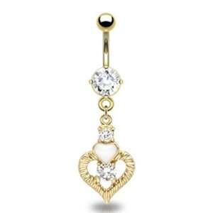   Belly Button Jewelry Navel Ring Dangle with Clear Gems 14 Gauge 3/8