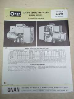 Vtg Onan Brochure~6 KW DJB Electric Generating Plants/Generator~Spec 