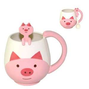 Japanese Cute Pig Coffee Mug cup with little hanging spoon  