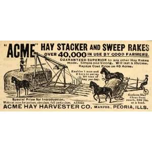 1890 Ad ACME Hay Harvester Stacker Sweep Rakes Horse Plow Agriculture 