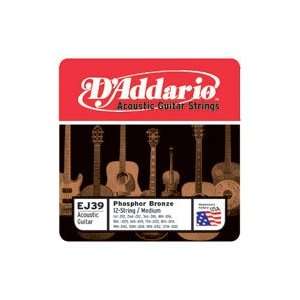  Daddario EJ39 Medium Phos Bronze 12 String Set Acoustic 