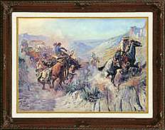 LARGE FRAMED A Mix Up Russell CANVAS Repro Western Art  