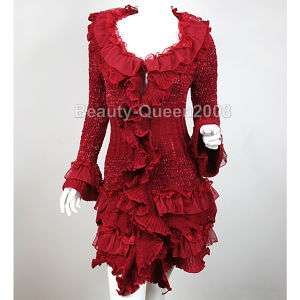 LACE RUFFLE Cardigan LONG Sweater Dress Womens XS/S/M  