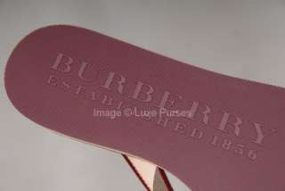 NIB Burberry Check Rubber Flip Flops Berry Red & Nickel  