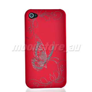 NEW BUTTERFLY STYLE HARD RUBBER COATING CASE COVER FOR APPLE IPHONE 4 