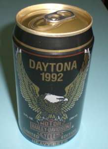 1992 DAYTONA HARLEY DAVIDSON FULL UNOPENED BEER CAN  