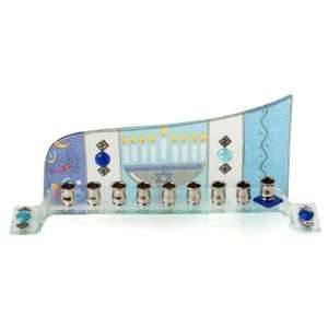  Wave Menorah With Israeli Flag and Candles