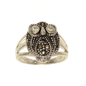 Perfect for Any Age Wise Little Owl Silvertone Fashion Ring with Cubic 