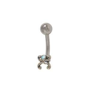  Art Deco Belly Ring with Light Blue Jewel Jewelry