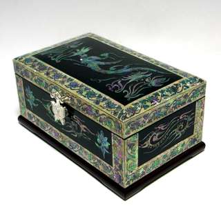   Pearl Phoenix Design Lacquer Wood Decorative Jewelry Trinket Chest Box