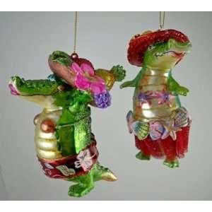 Tropical Beachy Alligator Best Friends Christmas Holiday Ornaments Set 