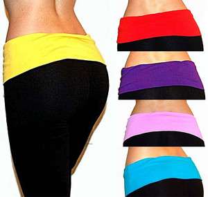FITNESS BLACK / COLORS FOLDOVER ROLLOVER FITTED FLAR LONG YOGA GYM 