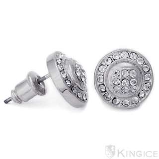 New Round Silver Plated Iced Out Hip Hop Stud Earrings  