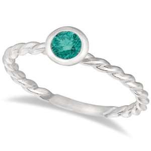  Fancy Blue Bezel Diamond Solitaire Swirl Ring 14k White 