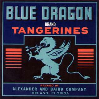 Blue Dragon Vintage Citrus Crate Label Deland, Florida  