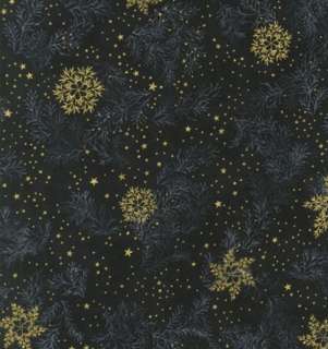 HOLIDAY FLOURISH FALLING SNOWFLAKES ON BLACK FABRIC   KAUFMAN  