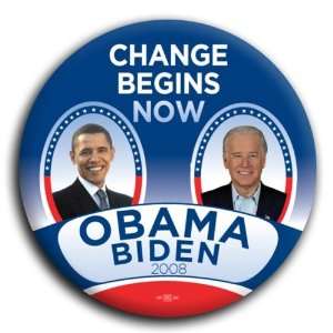  Change Begins Now Obama and Biden Button   2 1/4 TYPE # 2 