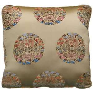  Chinese Silk Pillow   Longevity, Gold (#37)
