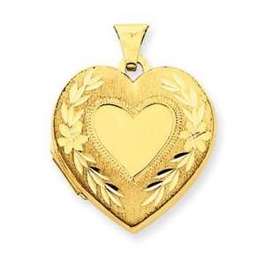  14k Yellow Gold Satin Finish Heart Locket Jewelry