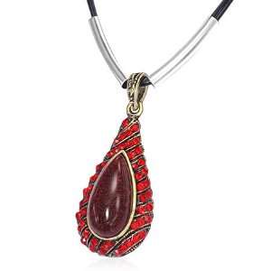 Fashion Scarlet Teardrop Charm Red Crystals and Black Chain Pendant 