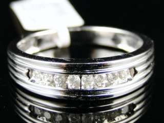   MENS WHITE GOLD ROUND CUT CHANNEL SET DIAMOND WEDDING BAND RING 1/4 CT