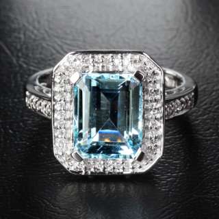   Cut VS Aquamarine 14K White gold Diamond Halo Engagement ring 7
