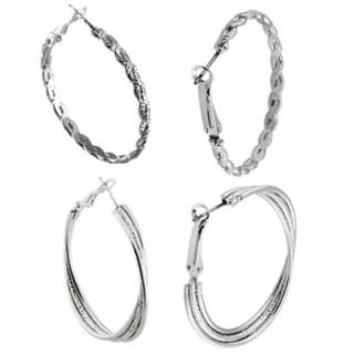 Rhodium Plated Hoop Earrings w/ Lever Back Post in Linked Hoop or 