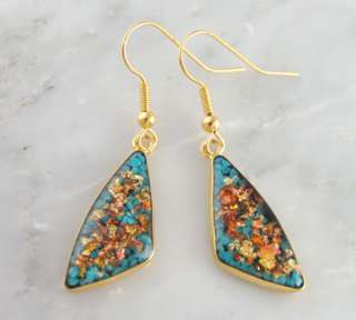 Rainbow Flake 14k Gold Plated Dangle Turquoise Earrings Jewelry  