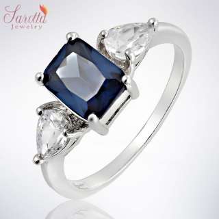 30% OFF Fashion Jewelry Blue Sapphire White Gold GP Ring Jewellery NR 