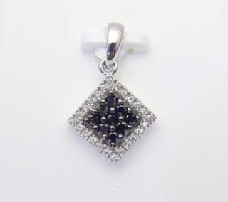 100% 10K White Gold Black & White Diamond Cluster Pendant & Earring 